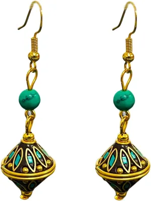 Tibetan Dangle Earrings for Women, Handmade Vintage Statement Exotic Lightweight Brass Fish-hook Natural Colored Crystal Stone Drop Earrings with Jewelry Box