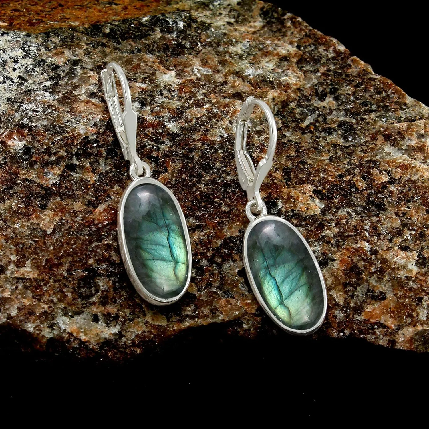TISHAVI Natural Oval Gemstone Dangle Drop Earrings - 925 Sterling Silver Birthstone Earrings for Women - Handmade Silver Leverback Jewelry Gifts for Mom Wife Sister