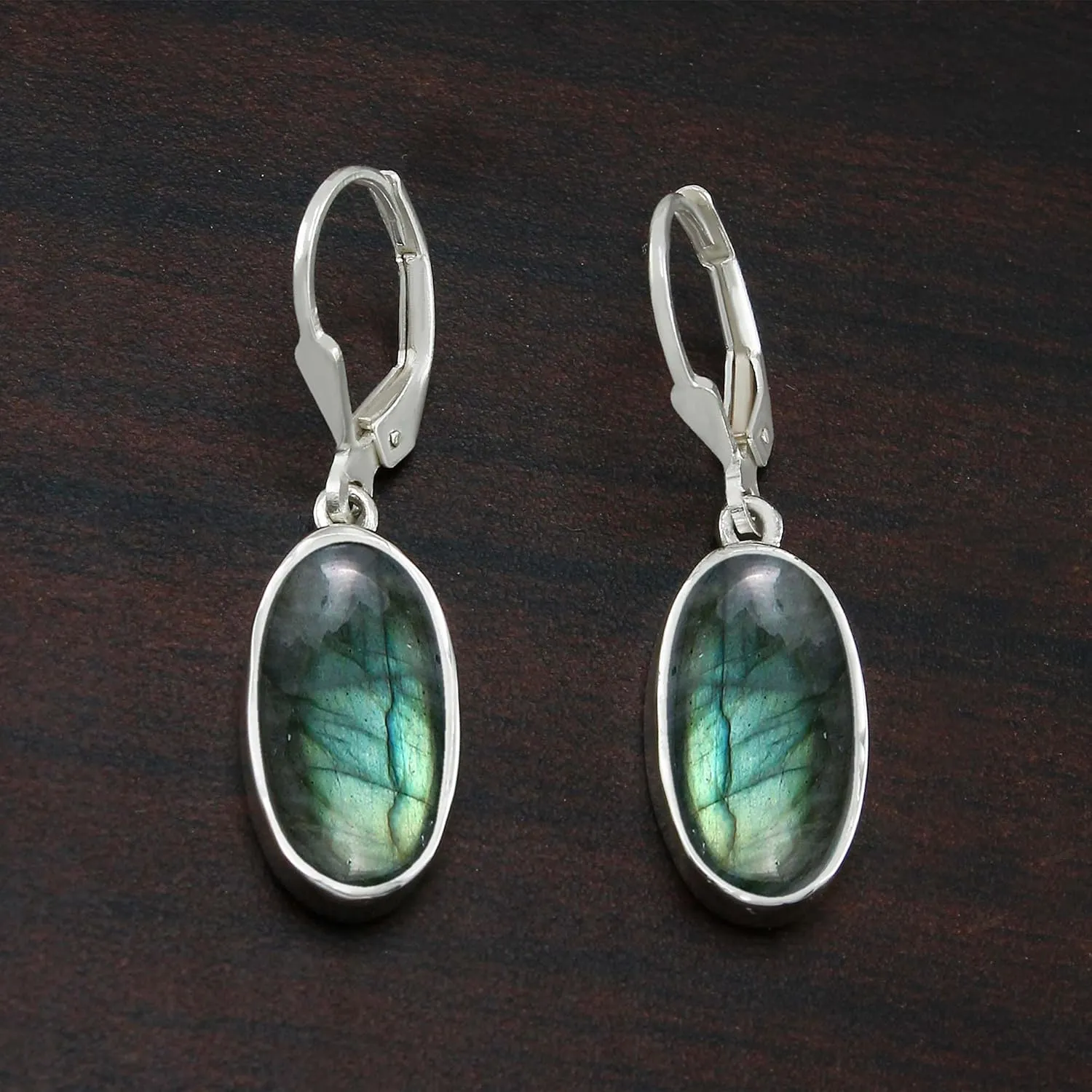 TISHAVI Natural Oval Gemstone Dangle Drop Earrings - 925 Sterling Silver Birthstone Earrings for Women - Handmade Silver Leverback Jewelry Gifts for Mom Wife Sister