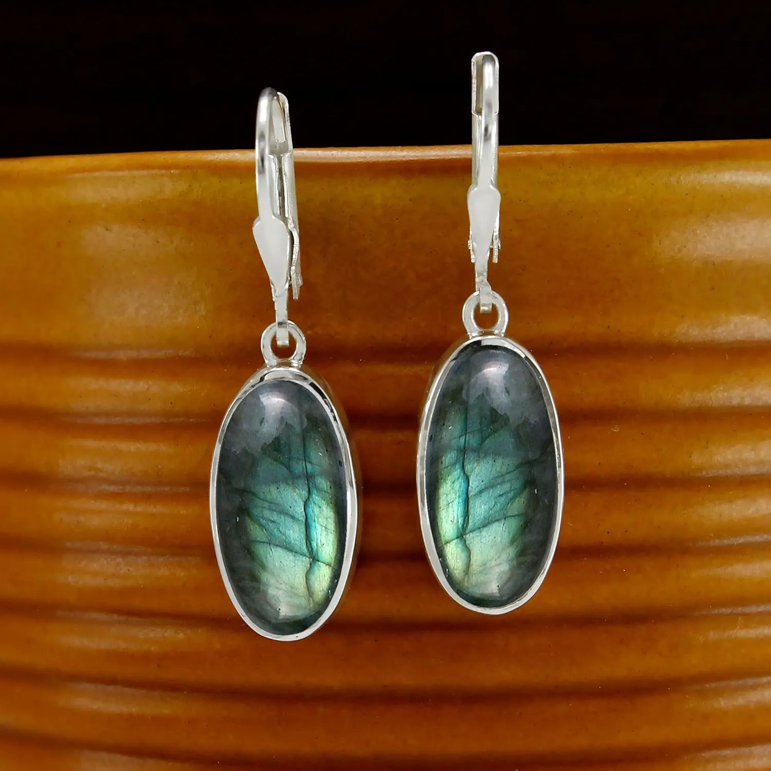 TISHAVI Natural Oval Gemstone Dangle Drop Earrings - 925 Sterling Silver Birthstone Earrings for Women - Handmade Silver Leverback Jewelry Gifts for Mom Wife Sister
