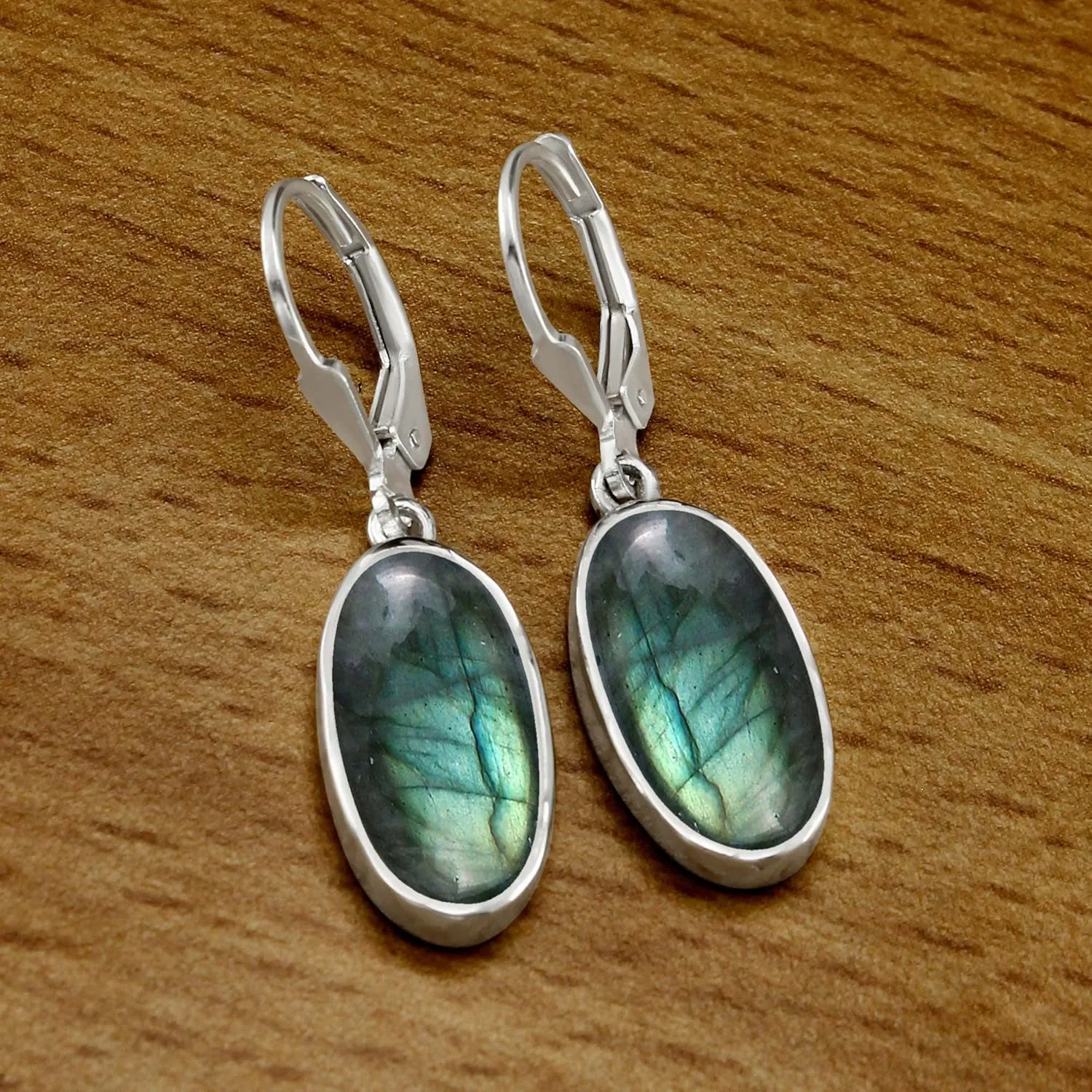 TISHAVI Natural Oval Gemstone Dangle Drop Earrings - 925 Sterling Silver Birthstone Earrings for Women - Handmade Silver Leverback Jewelry Gifts for Mom Wife Sister