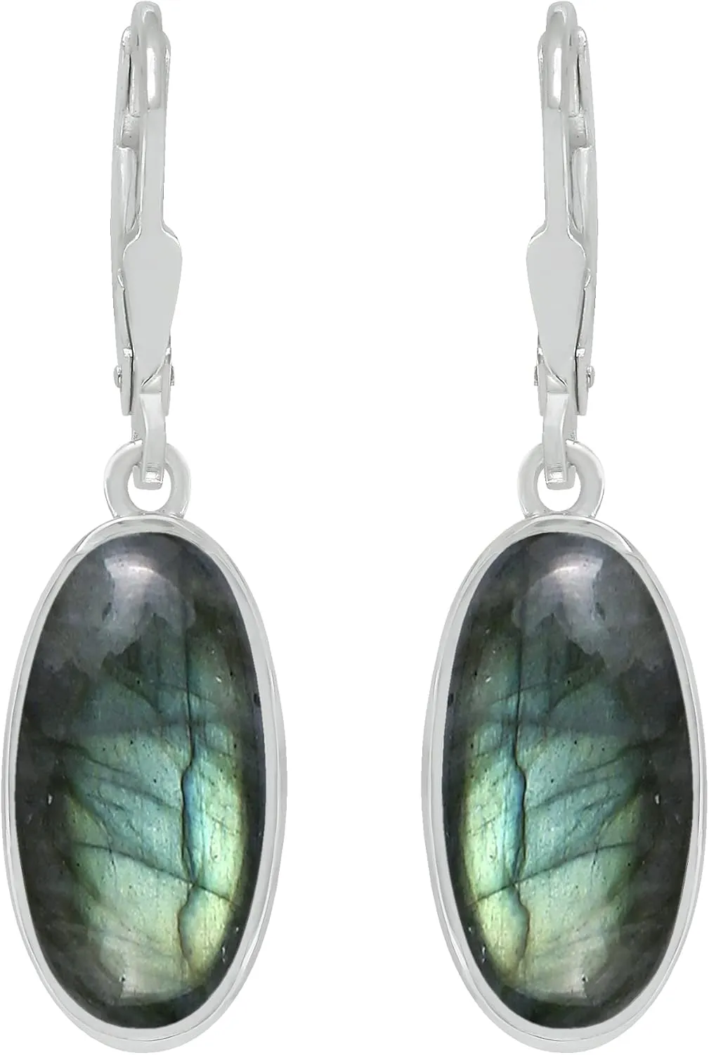 TISHAVI Natural Oval Gemstone Dangle Drop Earrings - 925 Sterling Silver Birthstone Earrings for Women - Handmade Silver Leverback Jewelry Gifts for Mom Wife Sister