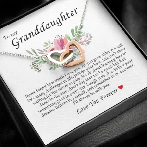 To My Granddaughter, Interlocking Heart Necklace Granddaughter Gift, Sentimental Message Card with Gift Box for Her, Best Gift for Birthday Graduation Christmas Day, Granddaughter Present from Grandma from Grandpa