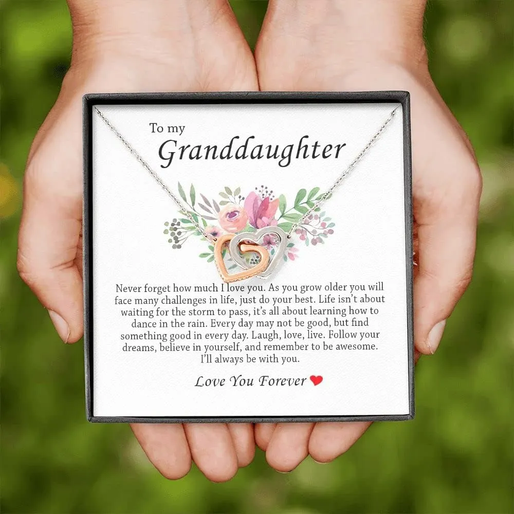 To My Granddaughter, Interlocking Heart Necklace Granddaughter Gift, Sentimental Message Card with Gift Box for Her, Best Gift for Birthday Graduation Christmas Day, Granddaughter Present from Grandma from Grandpa