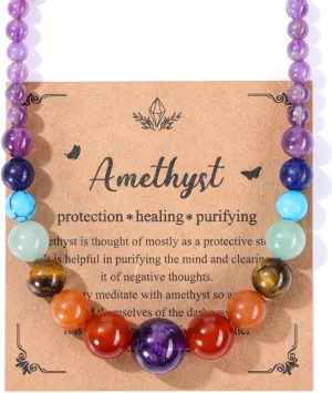 Top Plaza 7 Chakra Necklace for Women Natural Chakra Beaded Necklace Healing Crystal Necklace Yoga Energy Meditation Crystal Gemstone Necklace Jewelry Christmas Gift