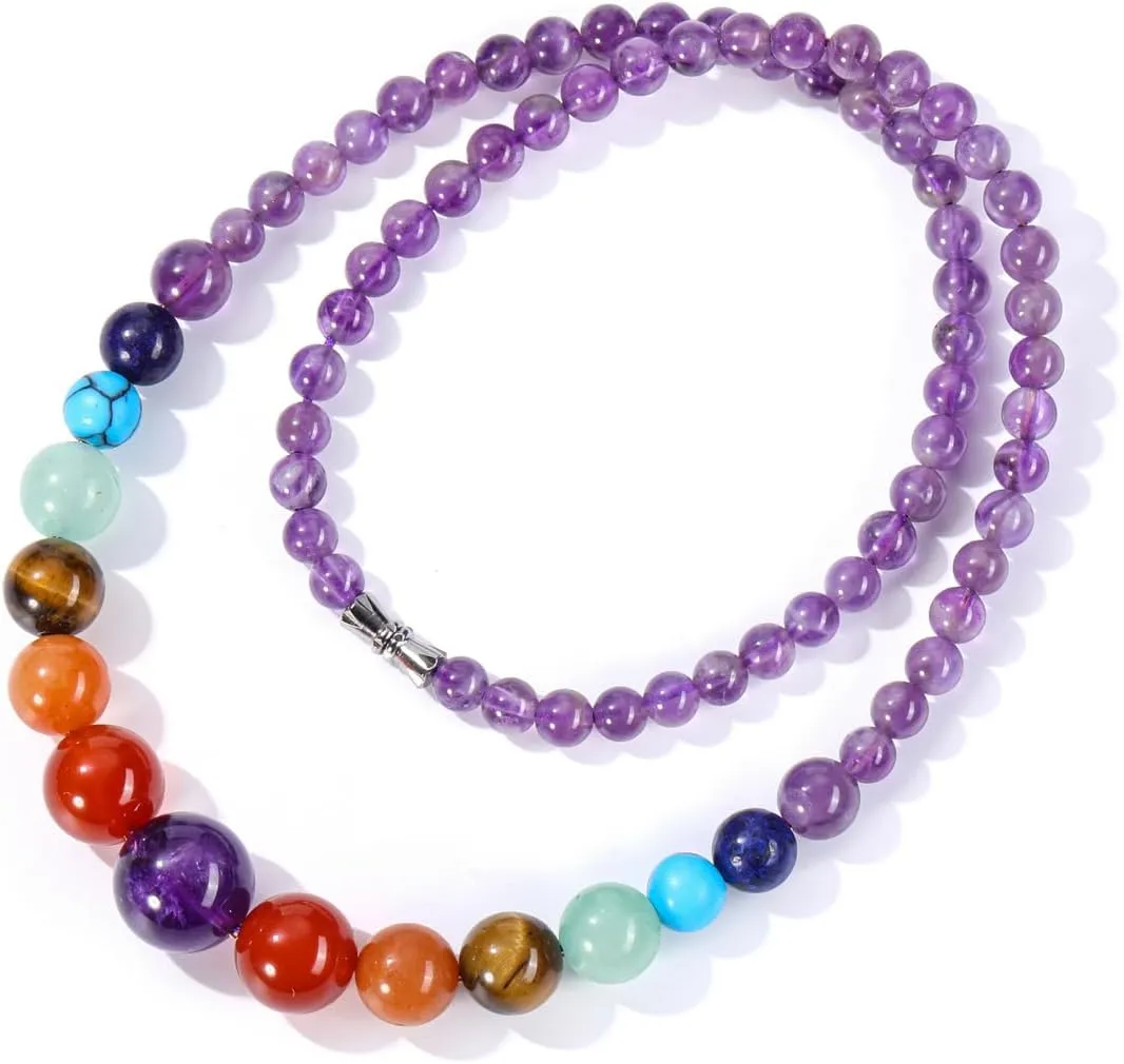 Top Plaza 7 Chakra Necklace for Women Natural Chakra Beaded Necklace Healing Crystal Necklace Yoga Energy Meditation Crystal Gemstone Necklace Jewelry Christmas Gift