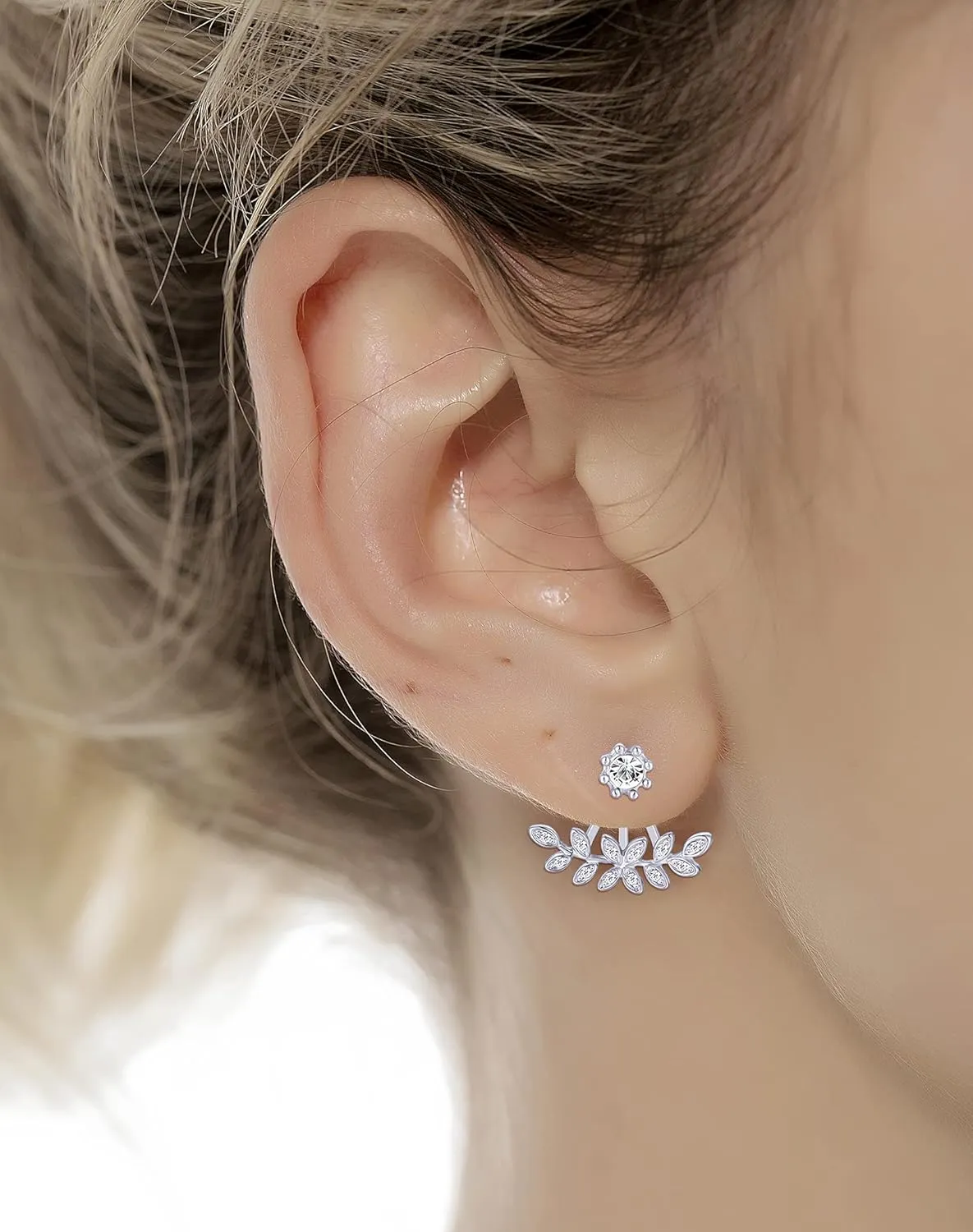 Tornito 6-12 Pairs Lotus Flower Earring Studs Chic CZ Earrings Jackets For Women Silver Rose Gold Tone