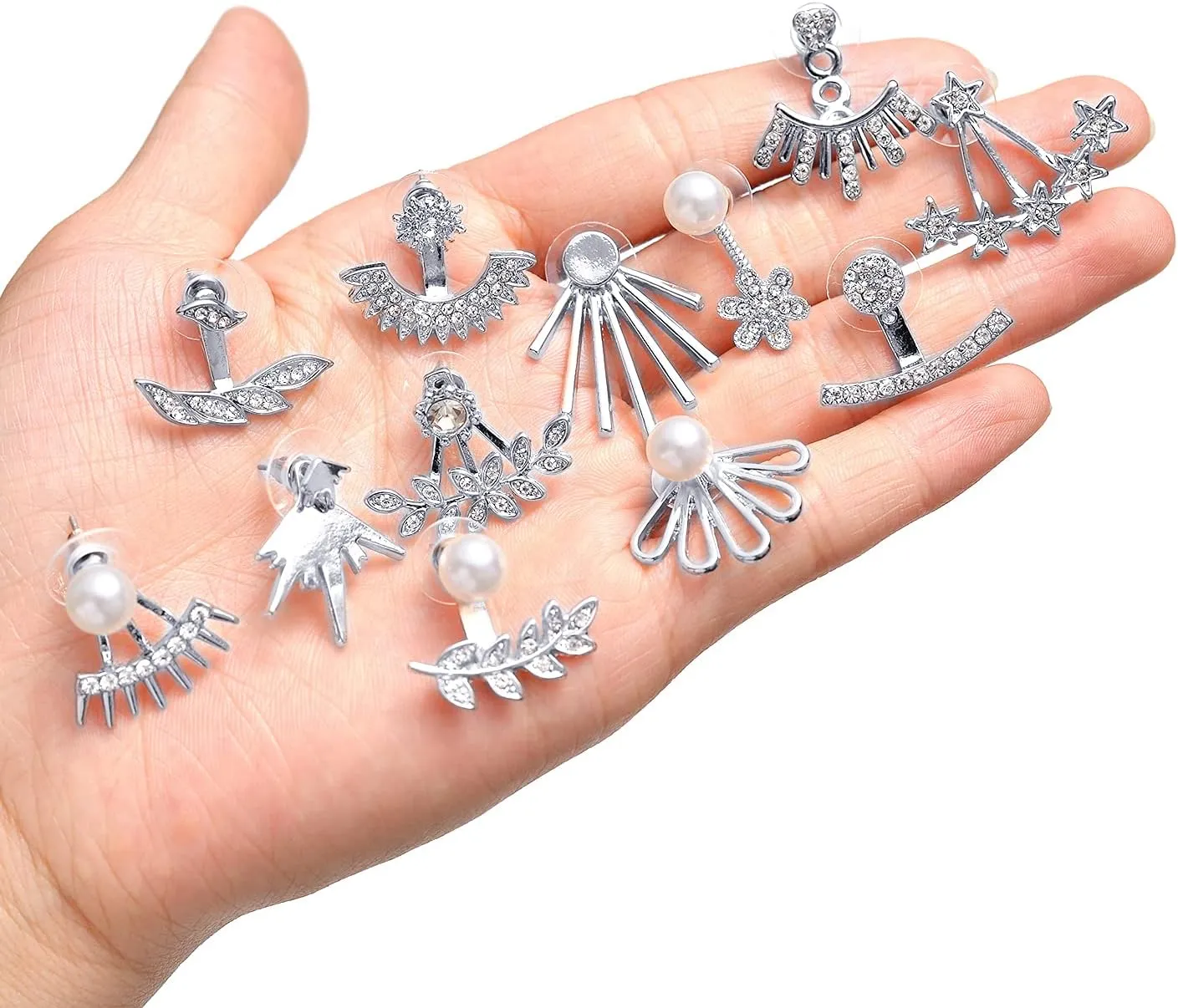 Tornito 6-12 Pairs Lotus Flower Earring Studs Chic CZ Earrings Jackets For Women Silver Rose Gold Tone