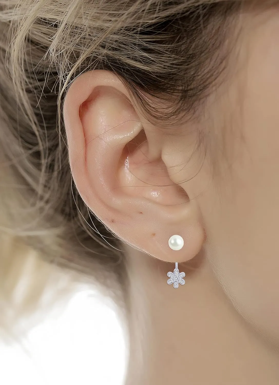 Tornito 6-12 Pairs Lotus Flower Earring Studs Chic CZ Earrings Jackets For Women Silver Rose Gold Tone