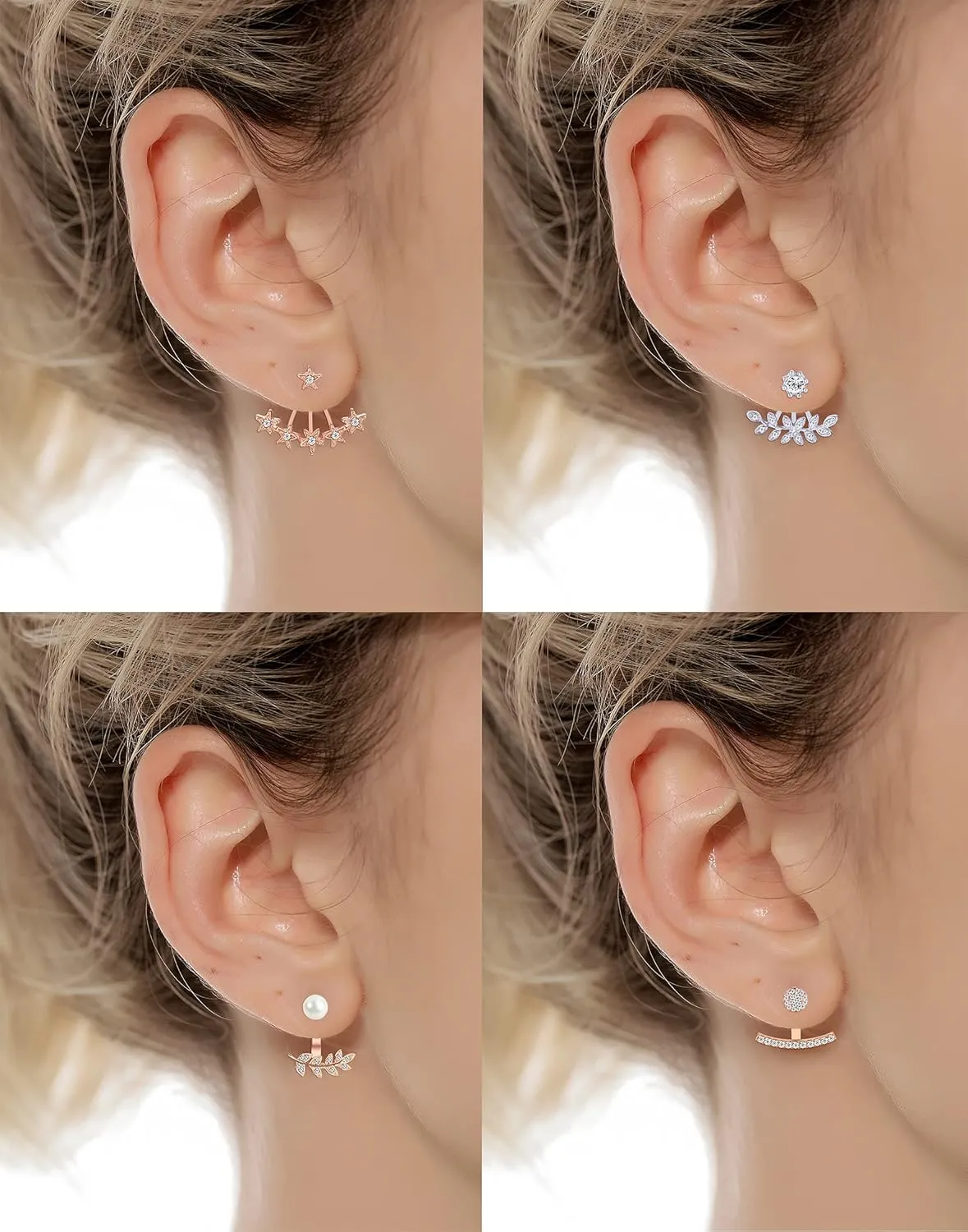 Tornito 6-12 Pairs Lotus Flower Earring Studs Chic CZ Earrings Jackets For Women Silver Rose Gold Tone