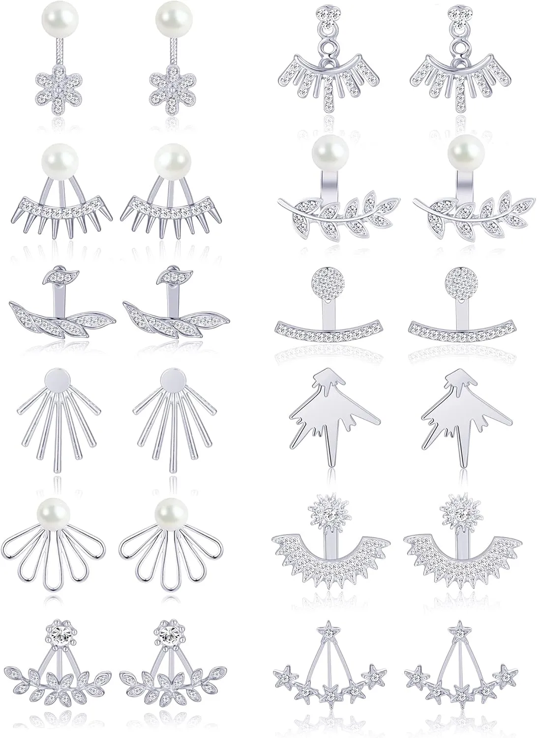 Tornito 6-12 Pairs Lotus Flower Earring Studs Chic CZ Earrings Jackets For Women Silver Rose Gold Tone