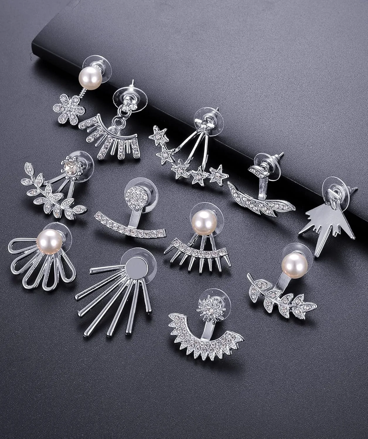 Tornito 6-12 Pairs Lotus Flower Earring Studs Chic CZ Earrings Jackets For Women Silver Rose Gold Tone