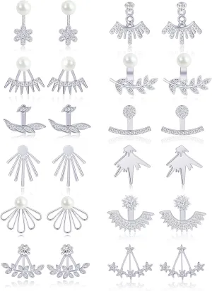 Tornito 6-12 Pairs Lotus Flower Earring Studs Chic CZ Earrings Jackets For Women Silver Rose Gold Tone