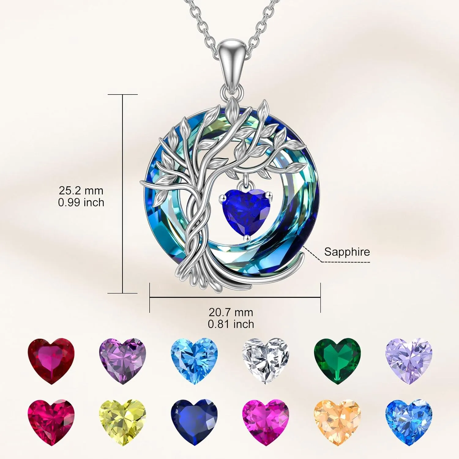 TOUPOP Tree of Life Birthstone Necklaces for Women White Gold Plated 925 Sterling Silver Irish Celtic Tree Jewelry Austrian Crystal Necklace Birthday Anniversary Mother's Day Gifts for Mom Her Wife