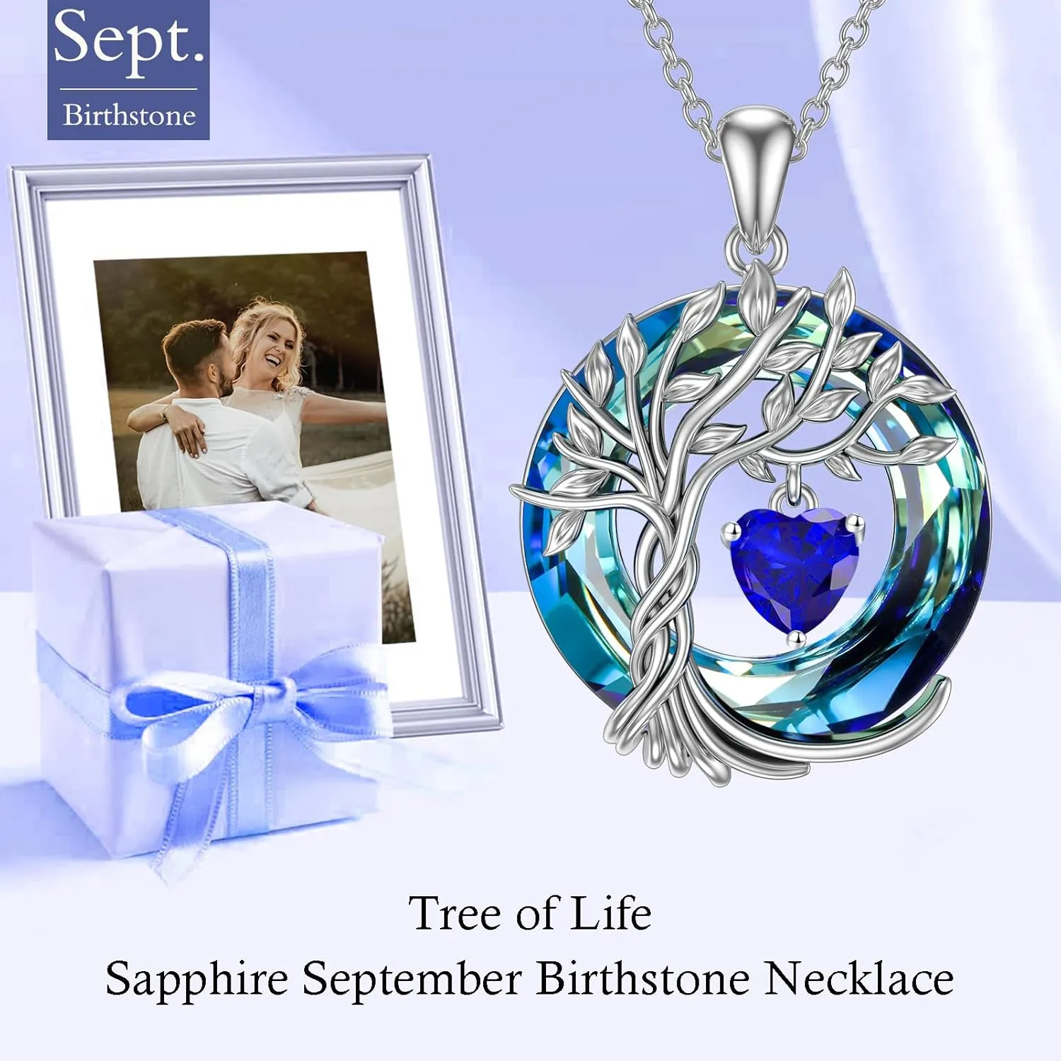 TOUPOP Tree of Life Birthstone Necklaces for Women White Gold Plated 925 Sterling Silver Irish Celtic Tree Jewelry Austrian Crystal Necklace Birthday Anniversary Mother's Day Gifts for Mom Her Wife