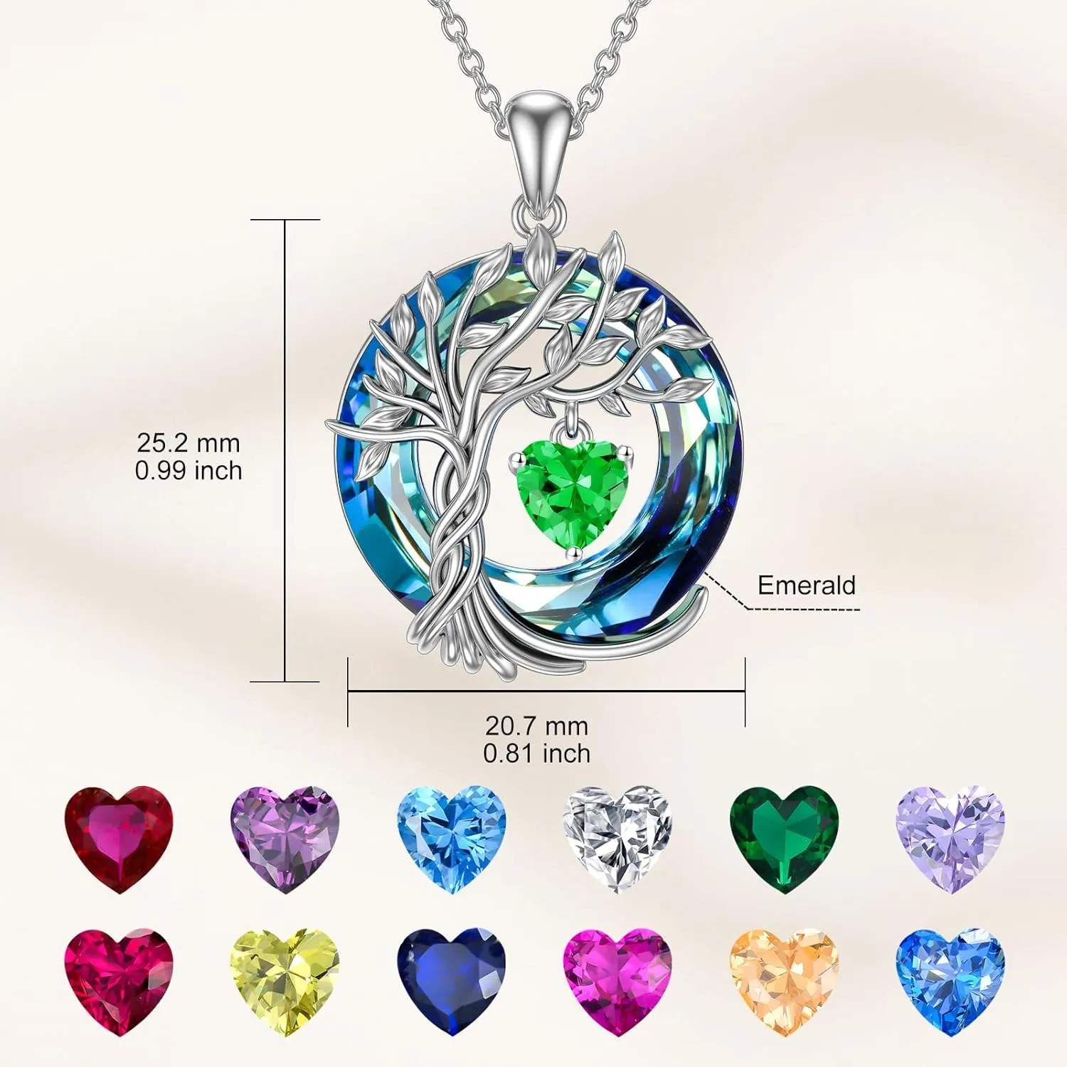 TOUPOP Tree of Life Birthstone Necklaces for Women White Gold Plated 925 Sterling Silver Irish Celtic Tree Jewelry Austrian Crystal Necklace Birthday Anniversary Mother's Day Gifts for Mom Her Wife