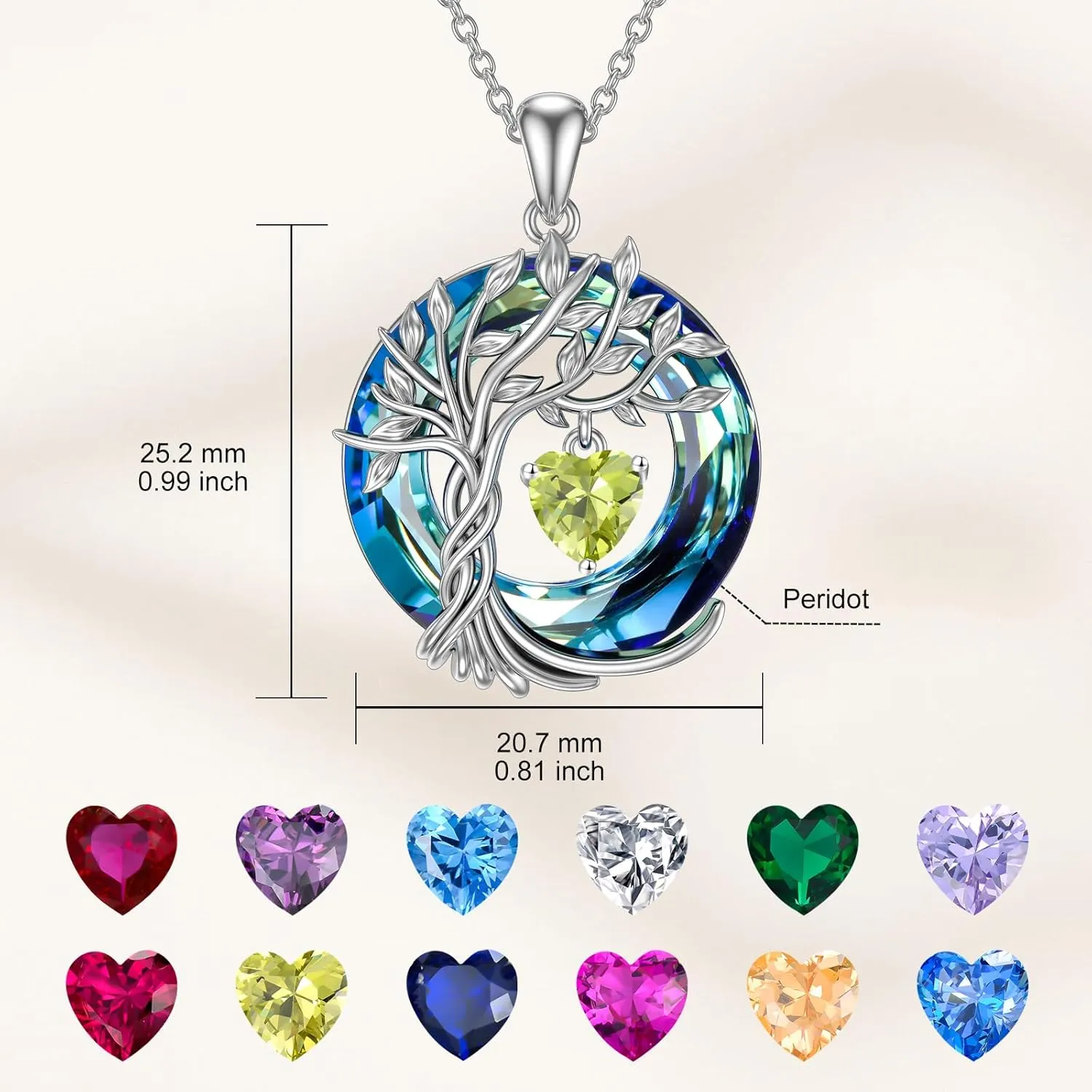 TOUPOP Tree of Life Birthstone Necklaces for Women White Gold Plated 925 Sterling Silver Irish Celtic Tree Jewelry Austrian Crystal Necklace Birthday Anniversary Mother's Day Gifts for Mom Her Wife