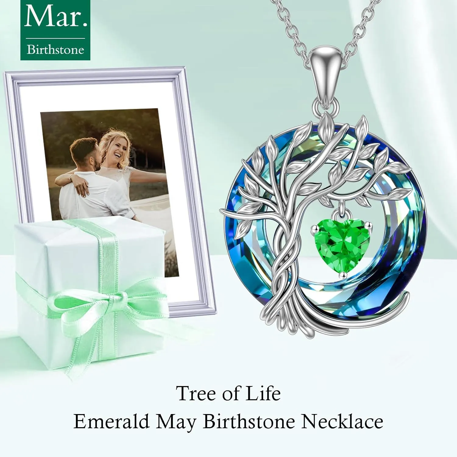 TOUPOP Tree of Life Birthstone Necklaces for Women White Gold Plated 925 Sterling Silver Irish Celtic Tree Jewelry Austrian Crystal Necklace Birthday Anniversary Mother's Day Gifts for Mom Her Wife