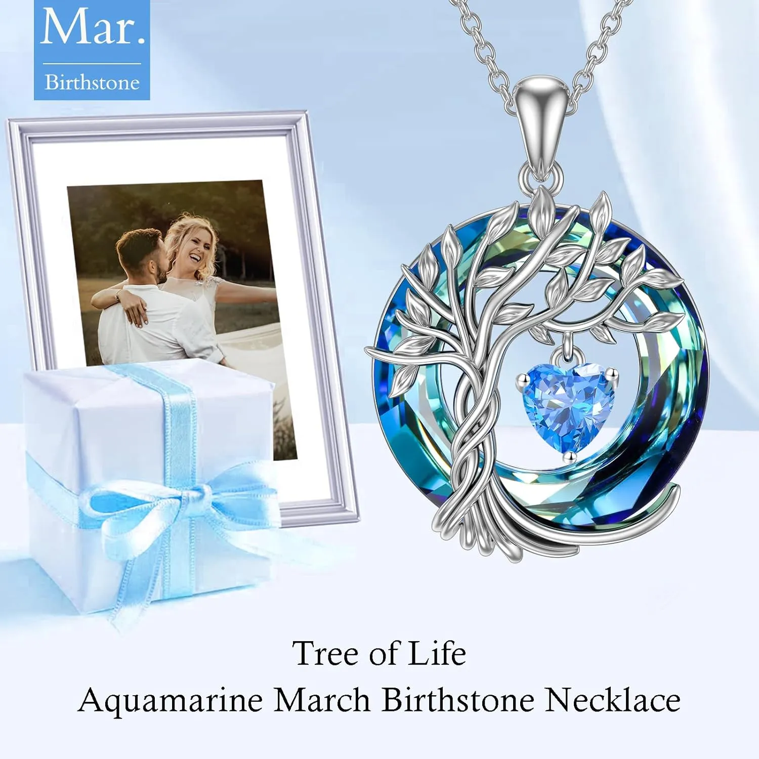 TOUPOP Tree of Life Birthstone Necklaces for Women White Gold Plated 925 Sterling Silver Irish Celtic Tree Jewelry Austrian Crystal Necklace Birthday Anniversary Mother's Day Gifts for Mom Her Wife