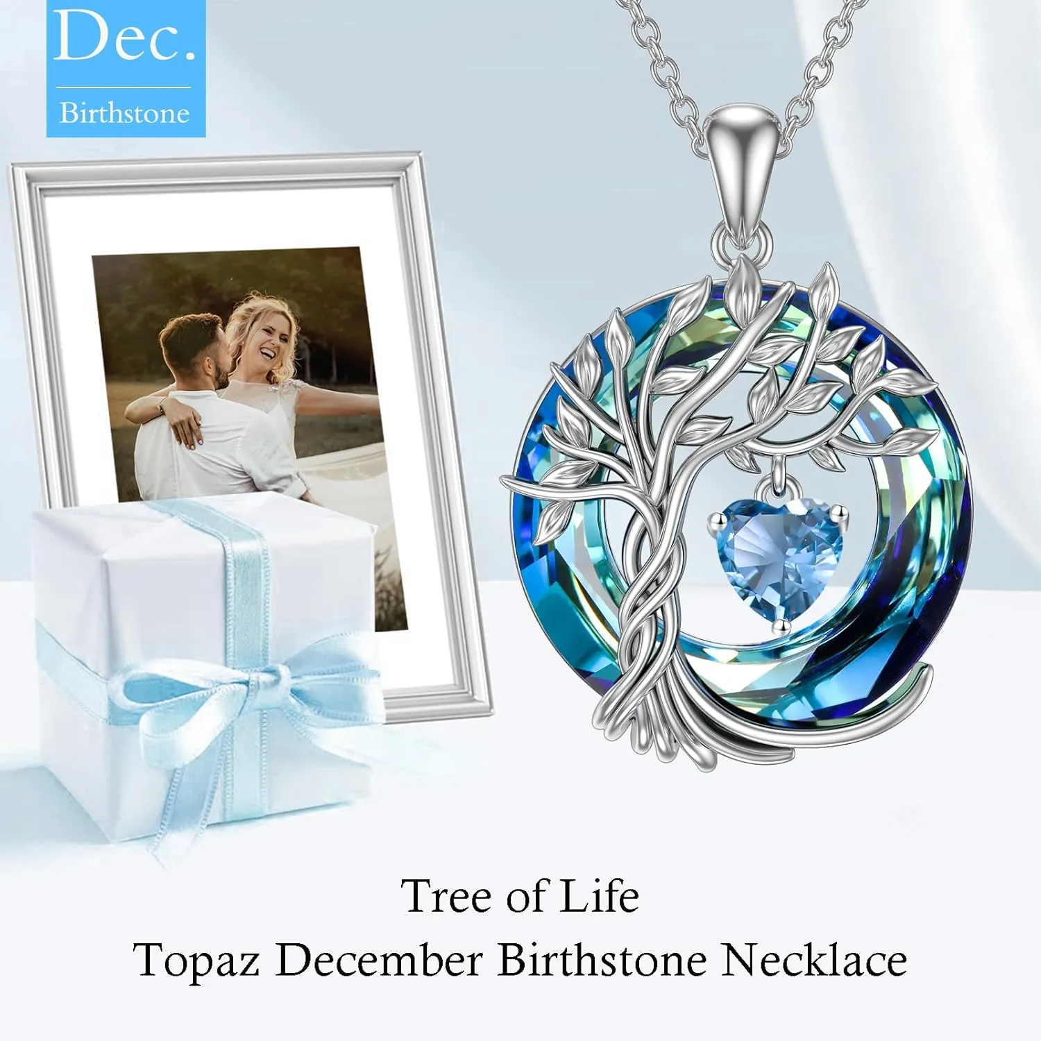 TOUPOP Tree of Life Birthstone Necklaces for Women White Gold Plated 925 Sterling Silver Irish Celtic Tree Jewelry Austrian Crystal Necklace Birthday Anniversary Mother's Day Gifts for Mom Her Wife