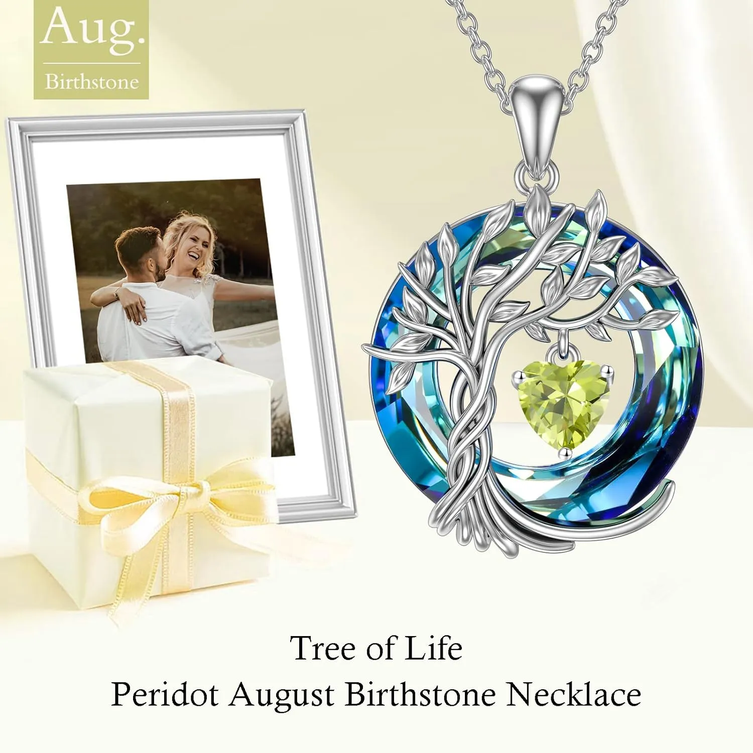 TOUPOP Tree of Life Birthstone Necklaces for Women White Gold Plated 925 Sterling Silver Irish Celtic Tree Jewelry Austrian Crystal Necklace Birthday Anniversary Mother's Day Gifts for Mom Her Wife