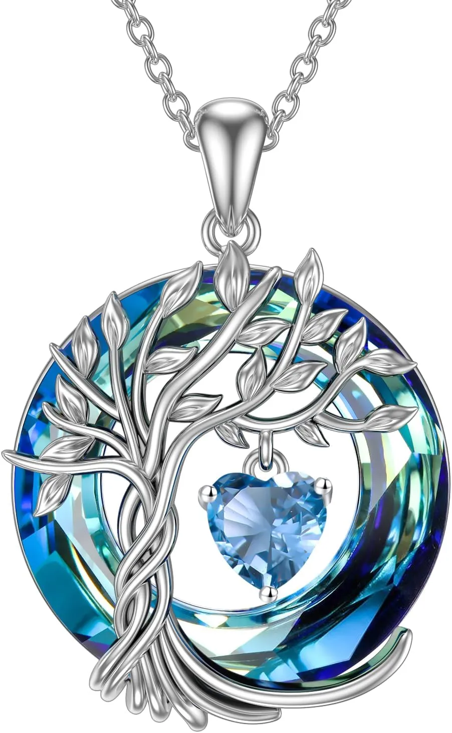 TOUPOP Tree of Life Birthstone Necklaces for Women White Gold Plated 925 Sterling Silver Irish Celtic Tree Jewelry Austrian Crystal Necklace Birthday Anniversary Mother's Day Gifts for Mom Her Wife