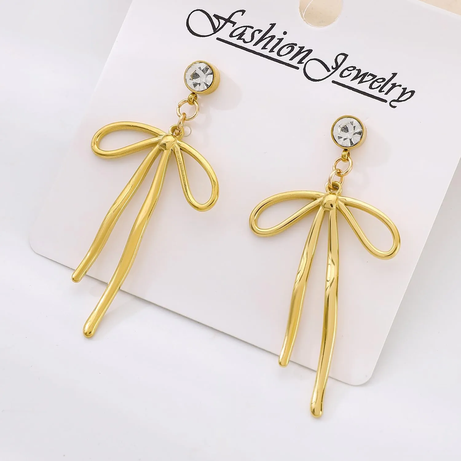 Trendy Bow Earrings for Women Cute 14K Gold Bow Knot Stud Hoop Earrings, Charm Long Drop Dangle Bow Earrings Christmas Hook Huggie Ear Jewelry Gifts