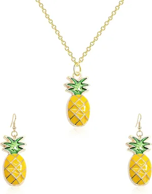 Tropica Chic Pineapple Stud Earrings Bohemian Fruits Pineapple Dangle Drop Earrings Necklace for Women Statement Summer Beach Jewelry Gifts Set