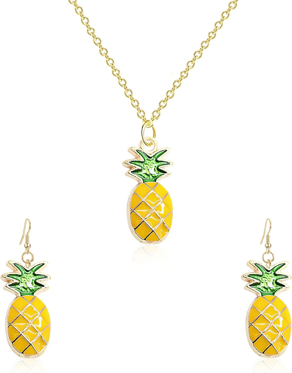 Tropica Chic Pineapple Stud Earrings Bohemian Fruits Pineapple Dangle Drop Earrings Necklace for Women Statement Summer Beach Jewelry Gifts Set