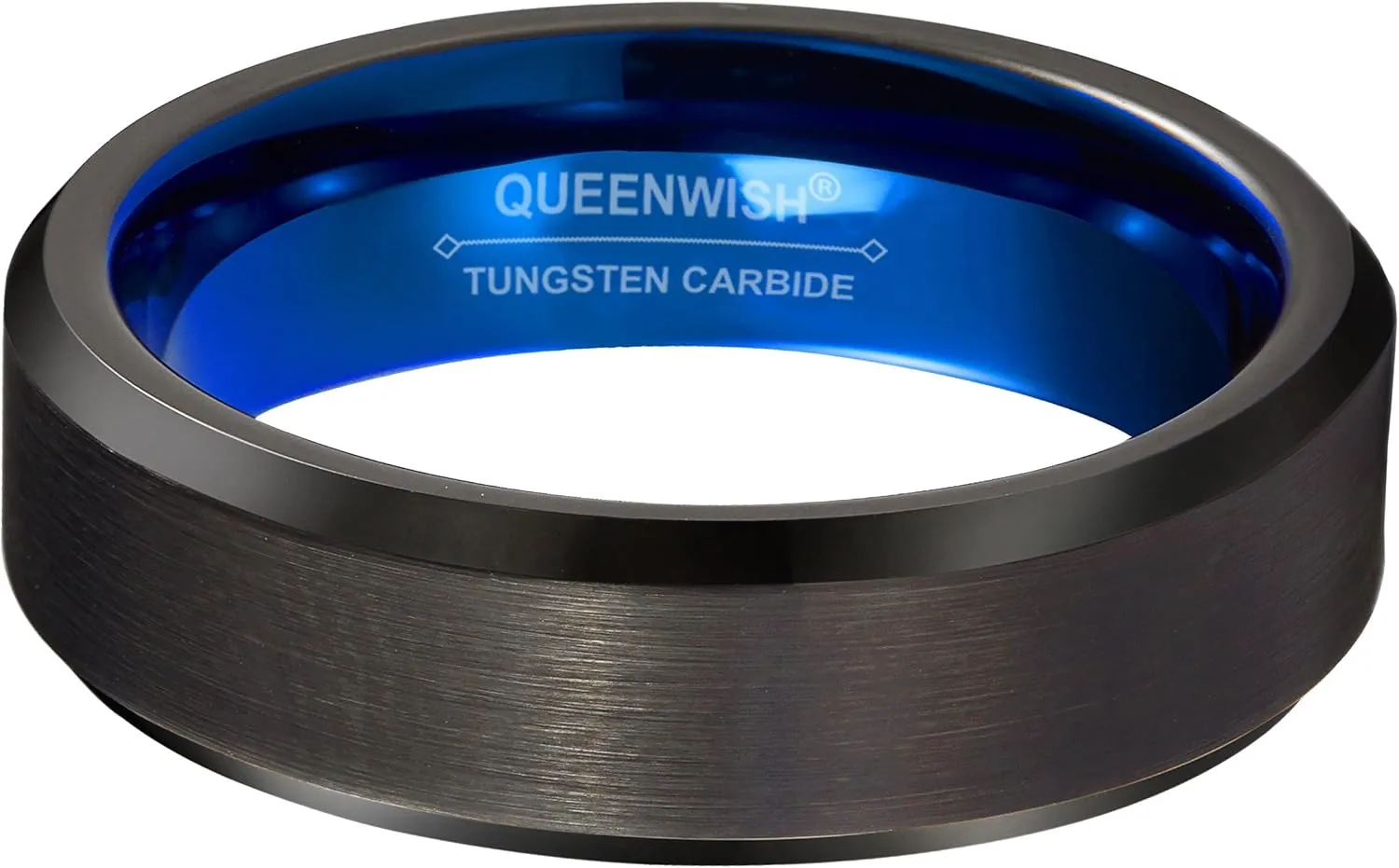 Tungsten Wedding Band Ring 6mm Men Women Blue Black Brushed Polished Couple Ring With Jewelry Box