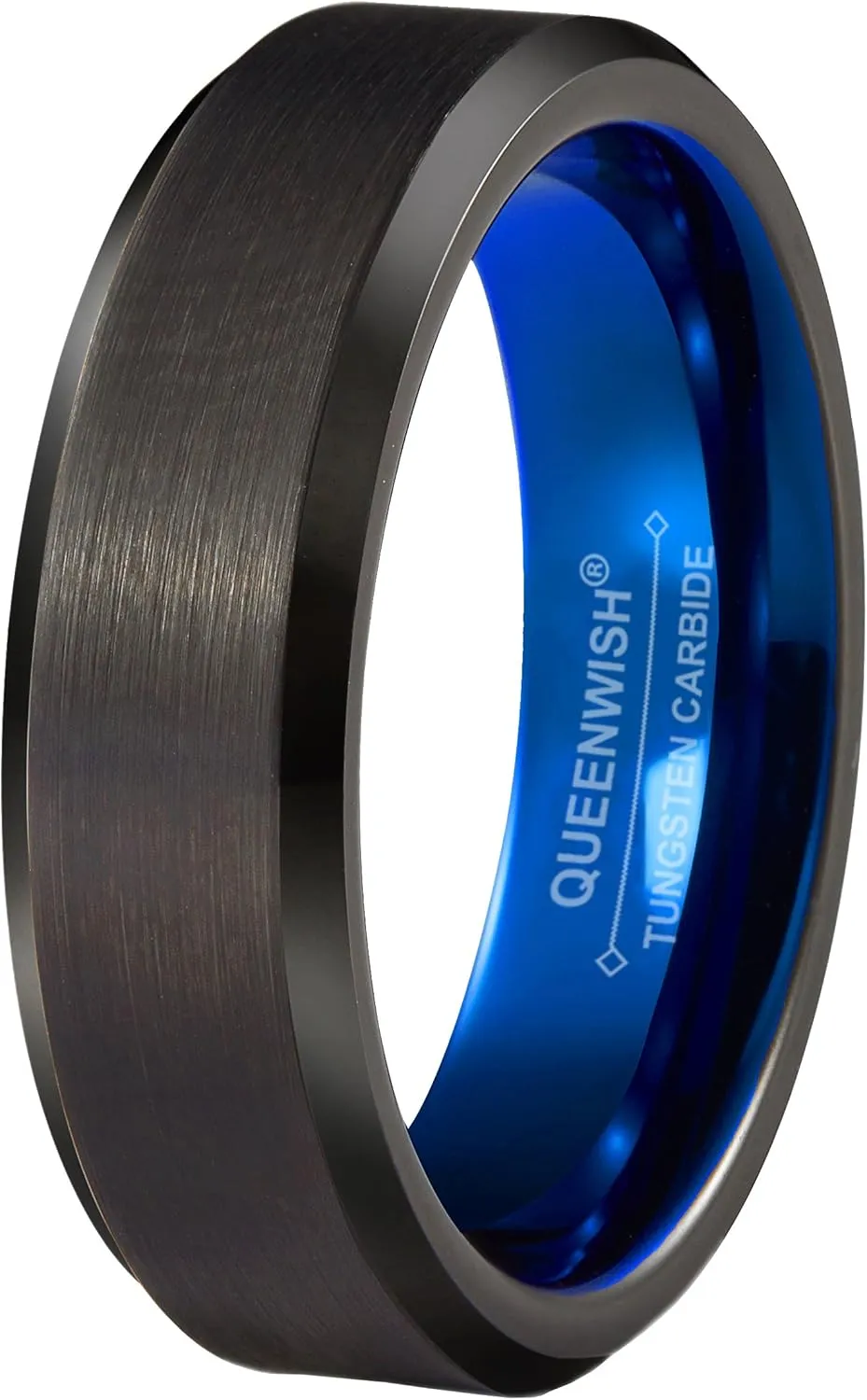 Tungsten Wedding Band Ring 6mm Men Women Blue Black Brushed Polished Couple Ring With Jewelry Box