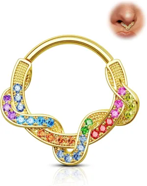 Twist Septum Rings 16G Gold Septum Jewelry Colorful Helix Daith Earrings 8/10MM Helix Daith Piercing Jewelry Stainless Steel