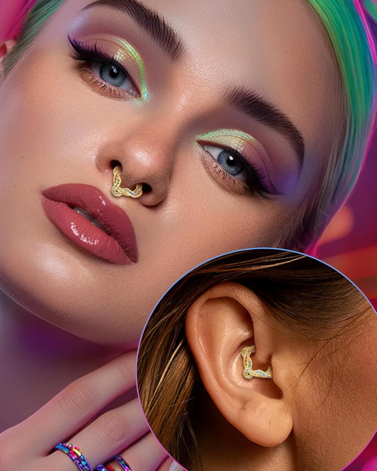 Twist Septum Rings 16G Gold Septum Jewelry Colorful Helix Daith Earrings 8/10MM Helix Daith Piercing Jewelry Stainless Steel