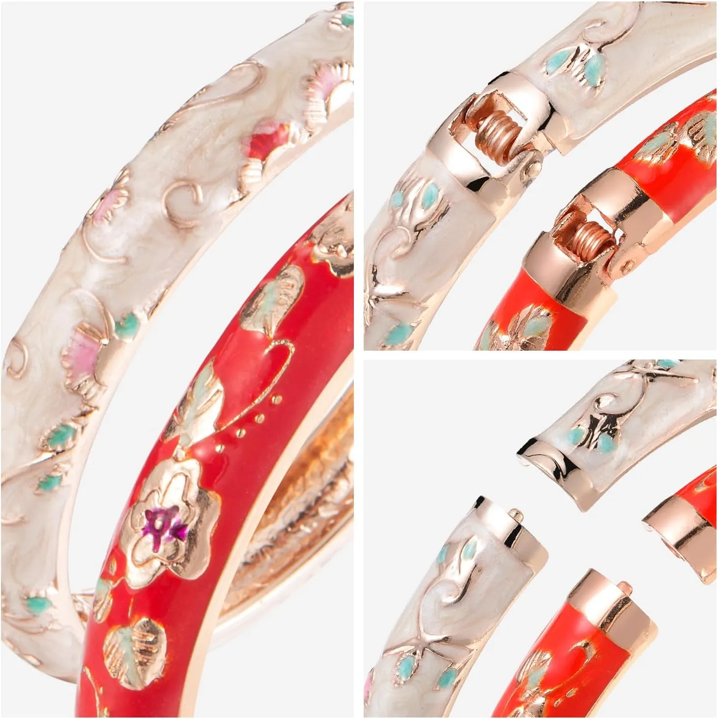 UJOY Gorgeous Bracelets Enameled Floral Cloisonne Gift Gold Plated Cuff Bangles Jewelry Sets Box for Women 55A18