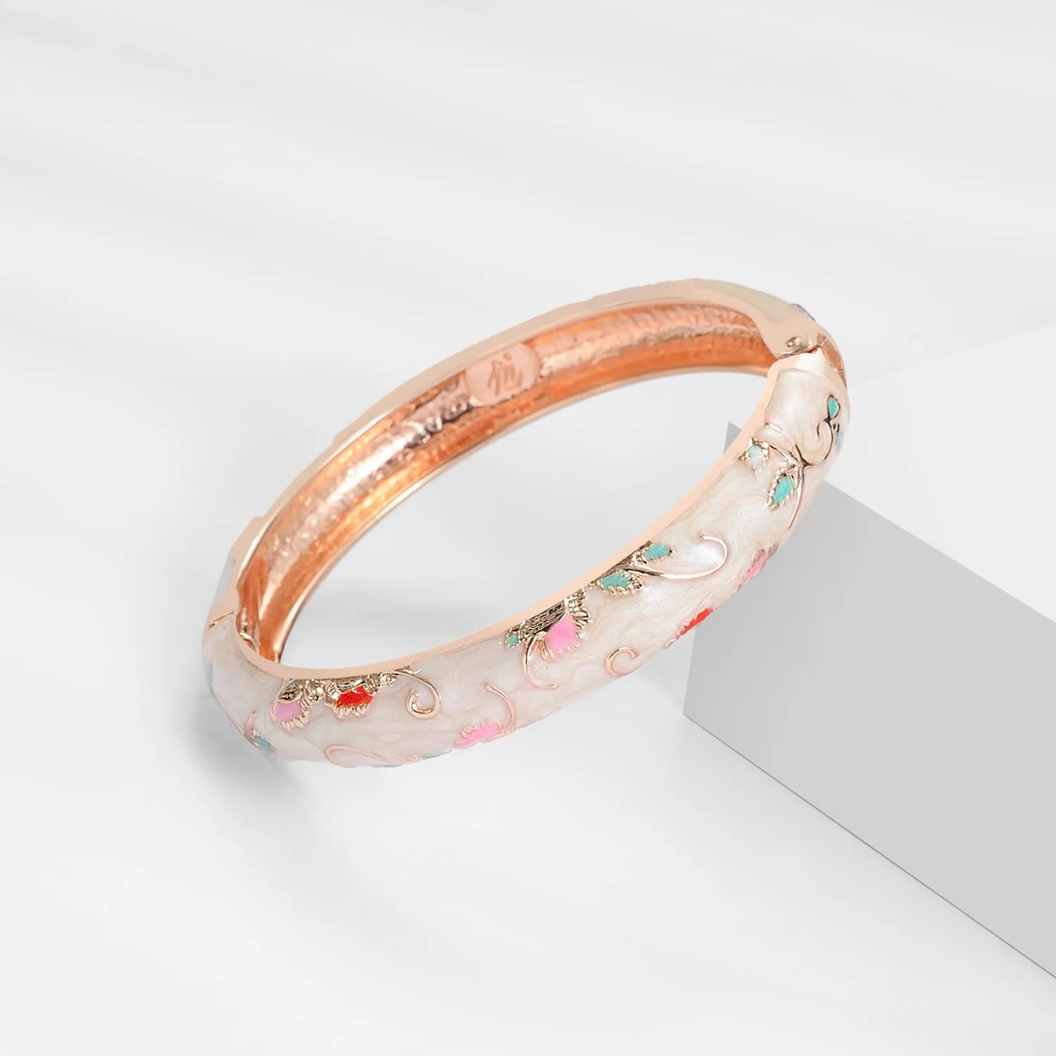 UJOY Gorgeous Bracelets Enameled Floral Cloisonne Gift Gold Plated Cuff Bangles Jewelry Sets Box for Women 55A18