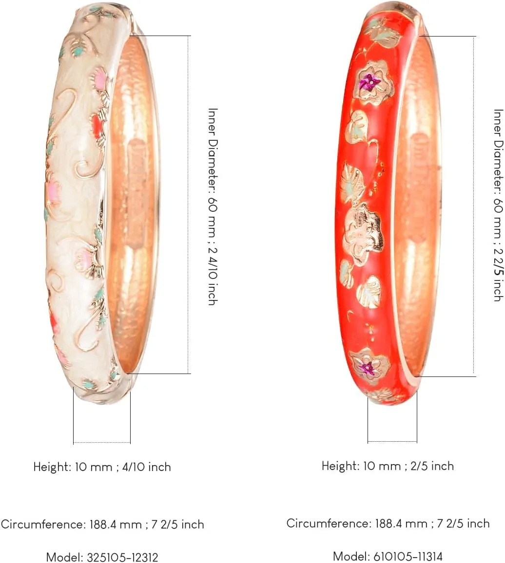 UJOY Gorgeous Bracelets Enameled Floral Cloisonne Gift Gold Plated Cuff Bangles Jewelry Sets Box for Women 55A18