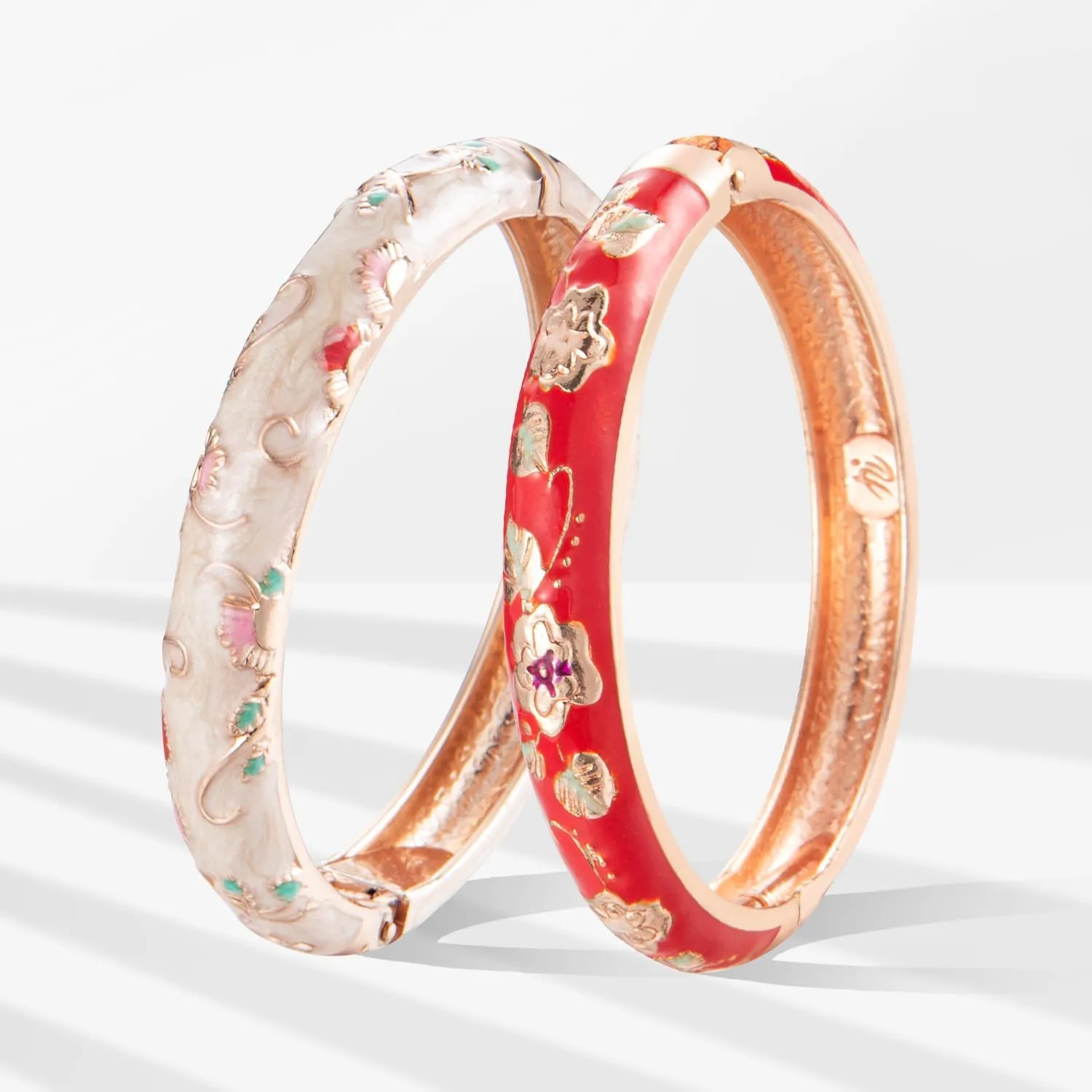 UJOY Gorgeous Bracelets Enameled Floral Cloisonne Gift Gold Plated Cuff Bangles Jewelry Sets Box for Women 55A18