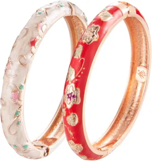 UJOY Gorgeous Bracelets Enameled Floral Cloisonne Gift Gold Plated Cuff Bangles Jewelry Sets Box for Women 55A18