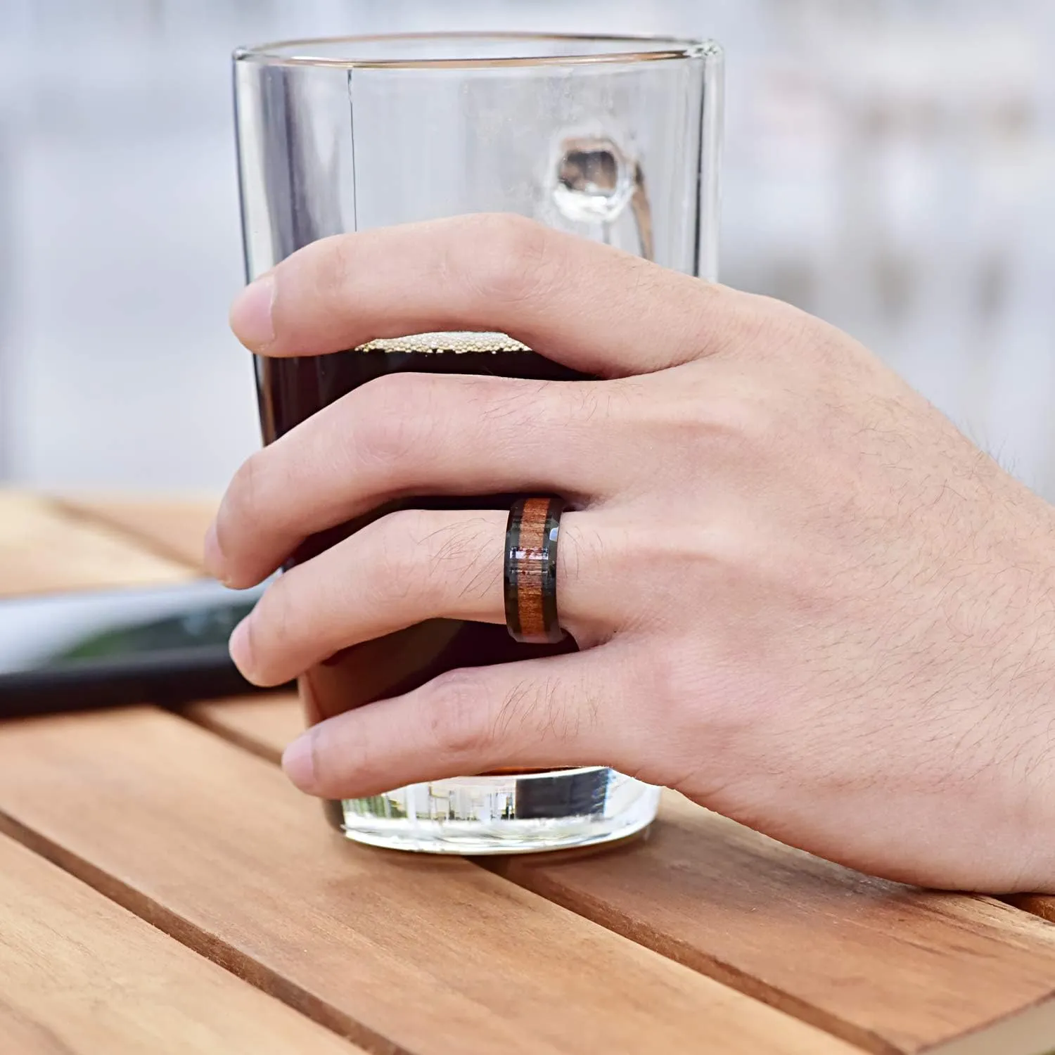 Vakki Mens 8mm/10mm Koa Wood Black Tungsten Carbide Wedding Ring Band Polished Beveled Edges Comfort Fit Size 7 to 12