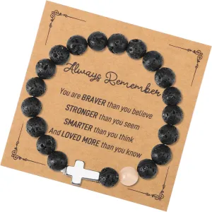 Valentines Cross Bracelet for Men Boys, Beaded Christian Black Bracelet Ideal Jesus Religious Confirmation Gifts Easter Basket Stuffers for Teens Christmas Stocking Birthday (Black)