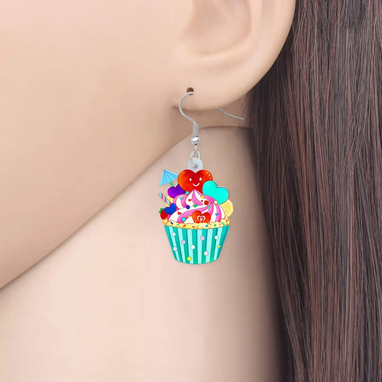 Valentine's Day Acrylic Heart Cherry Cupcake Earrings Dangle Sweet Festival Jewelry For Women Couple Gifts Charms