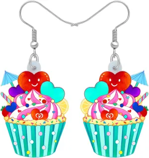 Valentine's Day Acrylic Heart Cherry Cupcake Earrings Dangle Sweet Festival Jewelry For Women Couple Gifts Charms