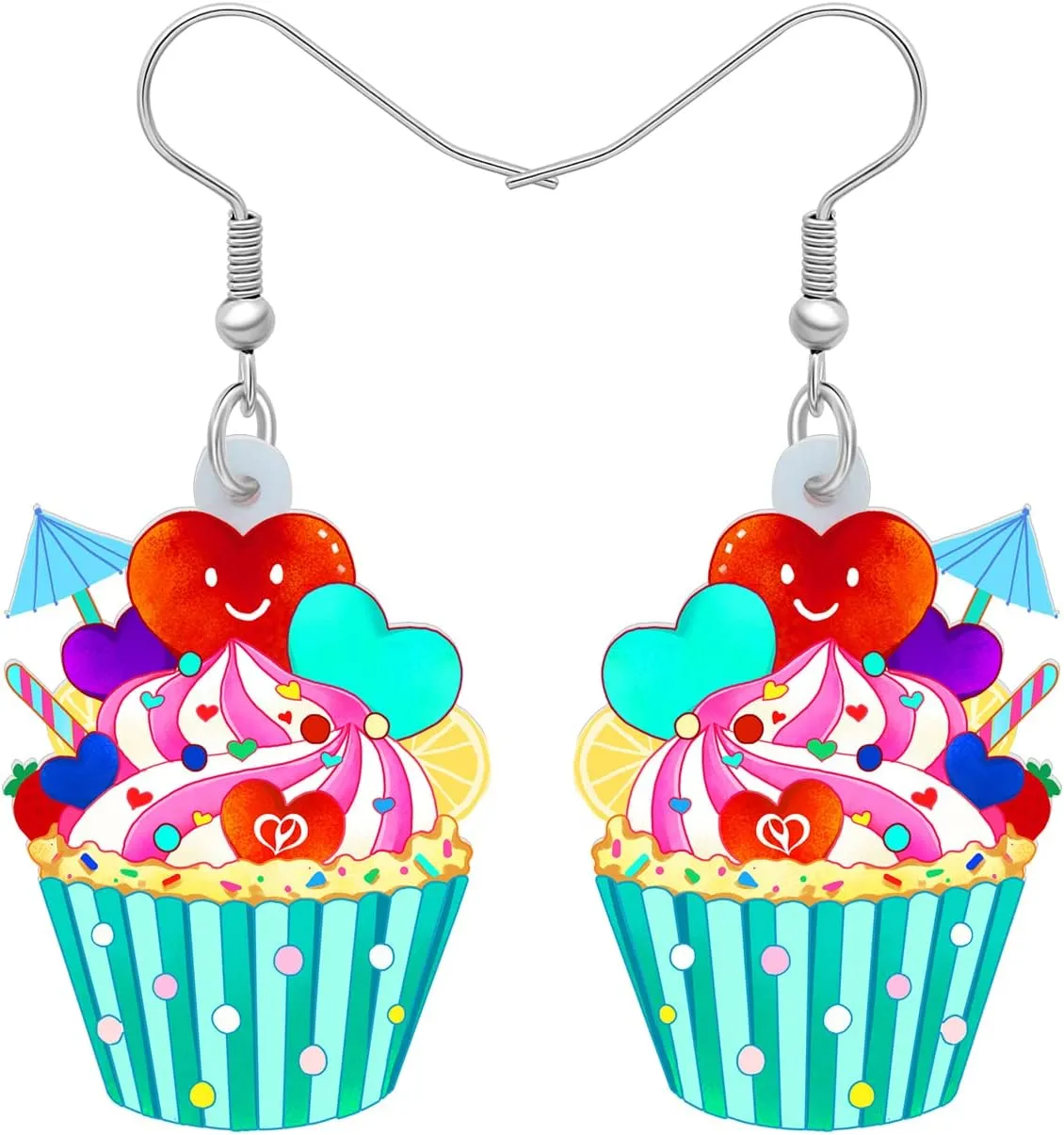 Valentine's Day Acrylic Heart Cherry Cupcake Earrings Dangle Sweet Festival Jewelry For Women Couple Gifts Charms
