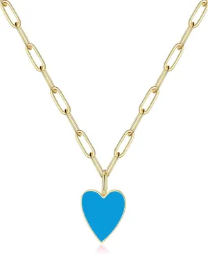 Valentines Heart Necklaces for Women Trendy, Preppy Jewelry 14K Gold Plated Stainless Steel Paperclip Necklace, 18 2.5 length