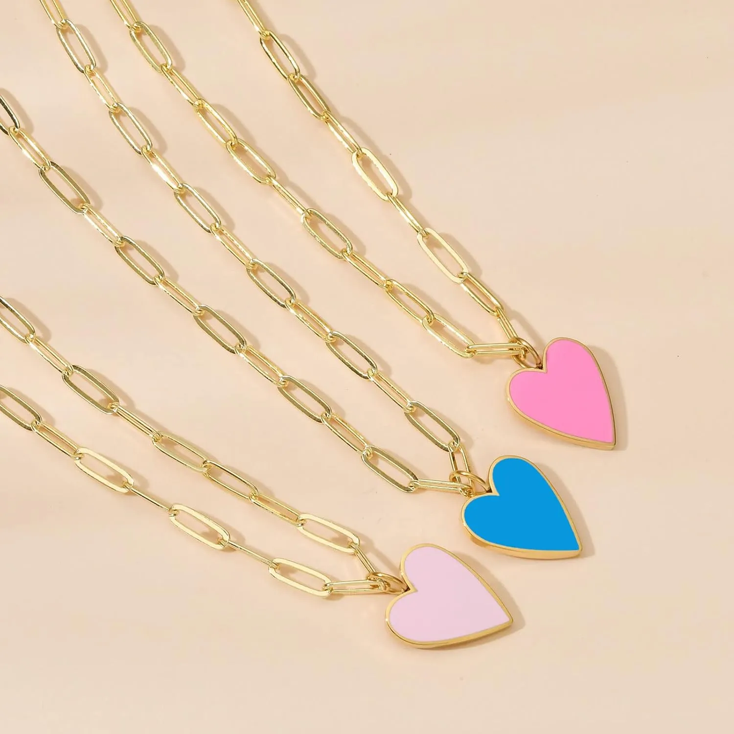 Valentines Heart Necklaces for Women Trendy, Preppy Jewelry 14K Gold Plated Stainless Steel Paperclip Necklace, 18 2.5 length