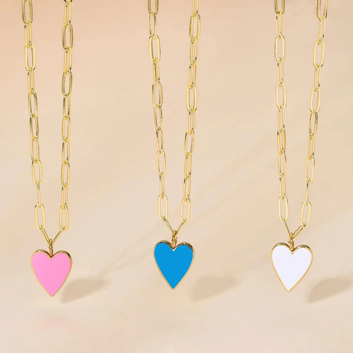 Valentines Heart Necklaces for Women Trendy, Preppy Jewelry 14K Gold Plated Stainless Steel Paperclip Necklace, 18 2.5 length