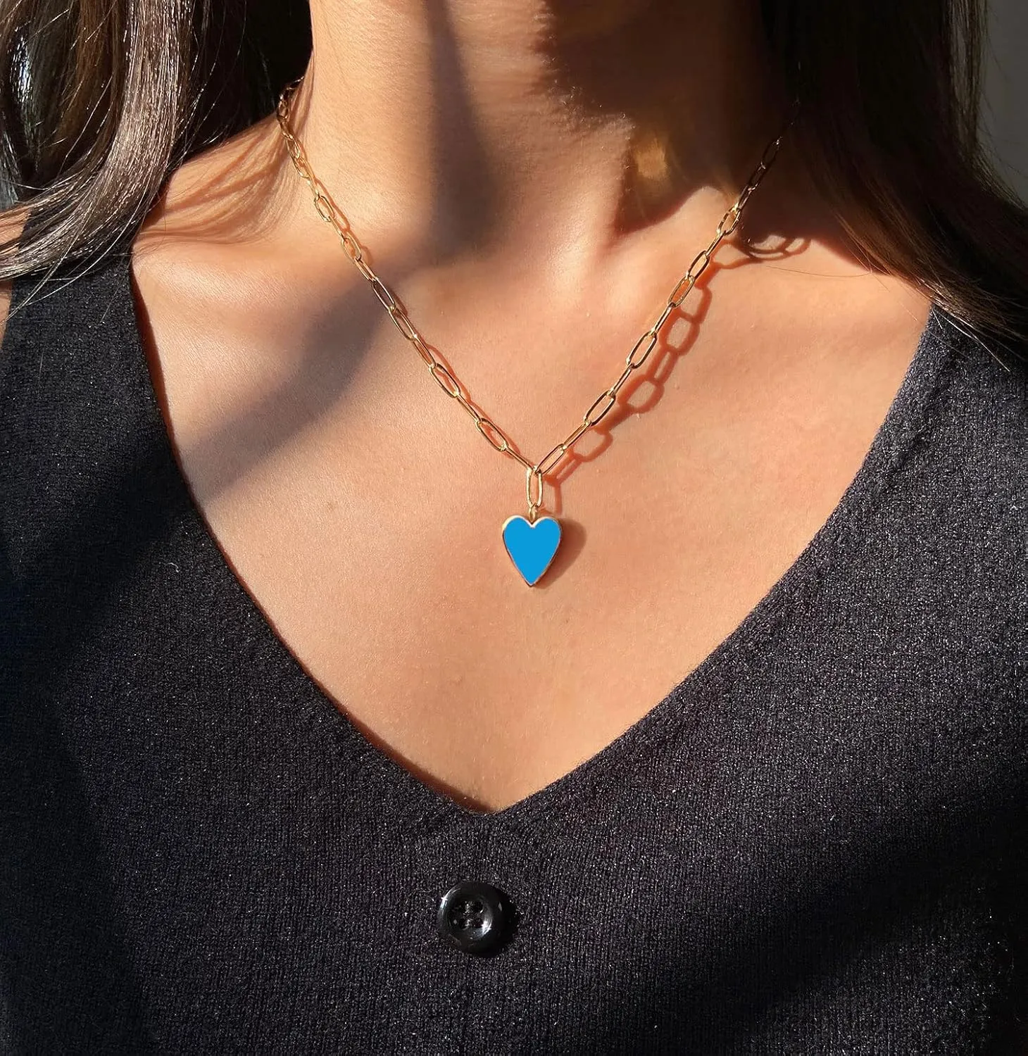 Valentines Heart Necklaces for Women Trendy, Preppy Jewelry 14K Gold Plated Stainless Steel Paperclip Necklace, 18 2.5 length