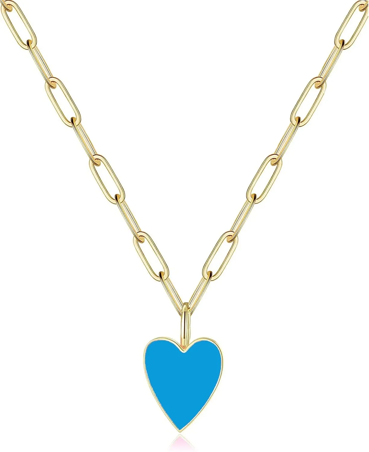 Valentines Heart Necklaces for Women Trendy, Preppy Jewelry 14K Gold Plated Stainless Steel Paperclip Necklace, 18 2.5 length