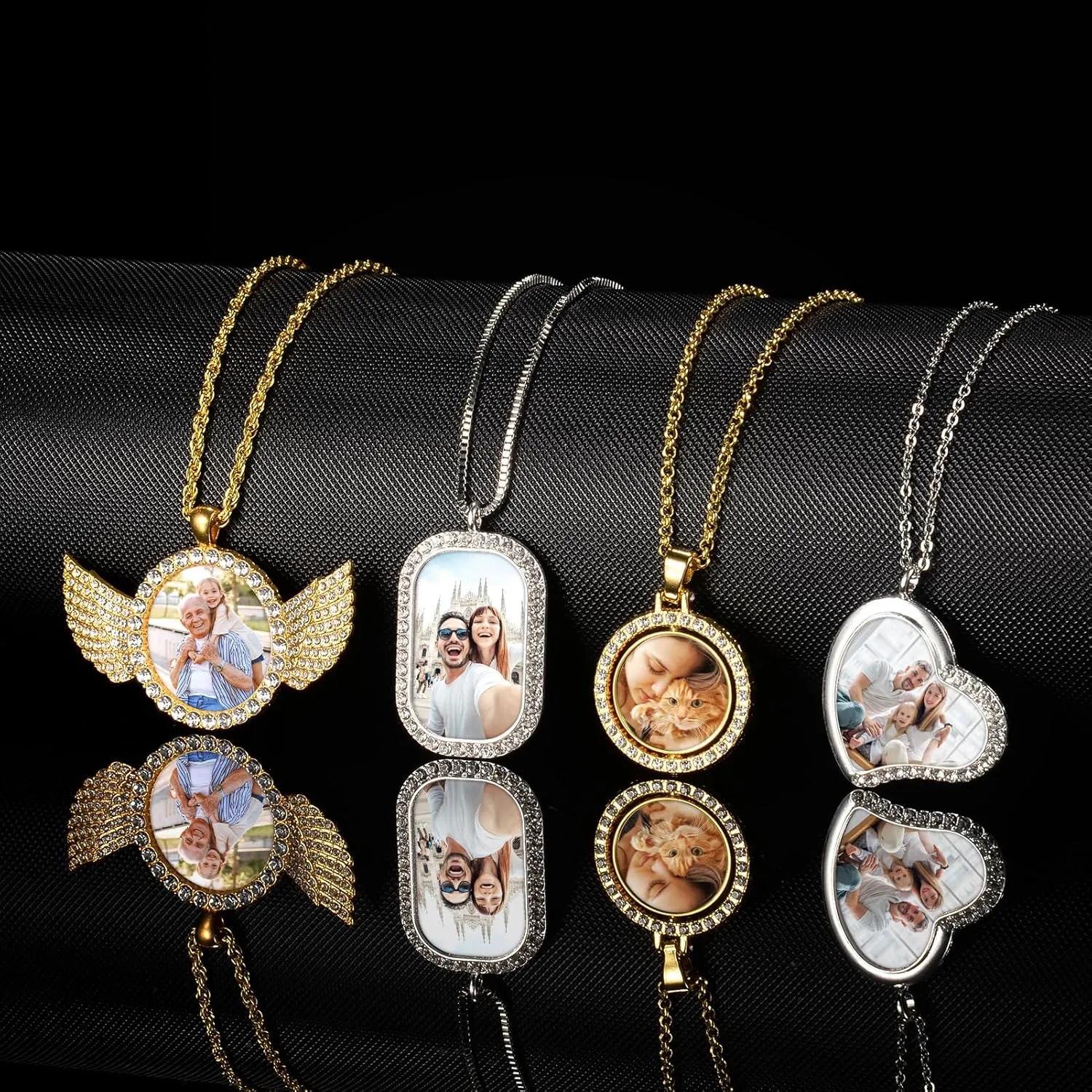 Valyria Picture Necklace Personalized Photo for Men Women Angel Wings/Heart/Round/Rectangular Custom Necklace with Picture Inside Circle Chain with Wings Memory Chain Necklace Hip Hop Jewelry