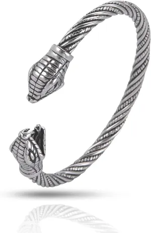 Viking Bracelet for Men Double Dragon Snake Norse Viking Arm Rings Adjustable Open Bangle Twisted Cable Cuff Bangle Pagan Wicca Jewelry